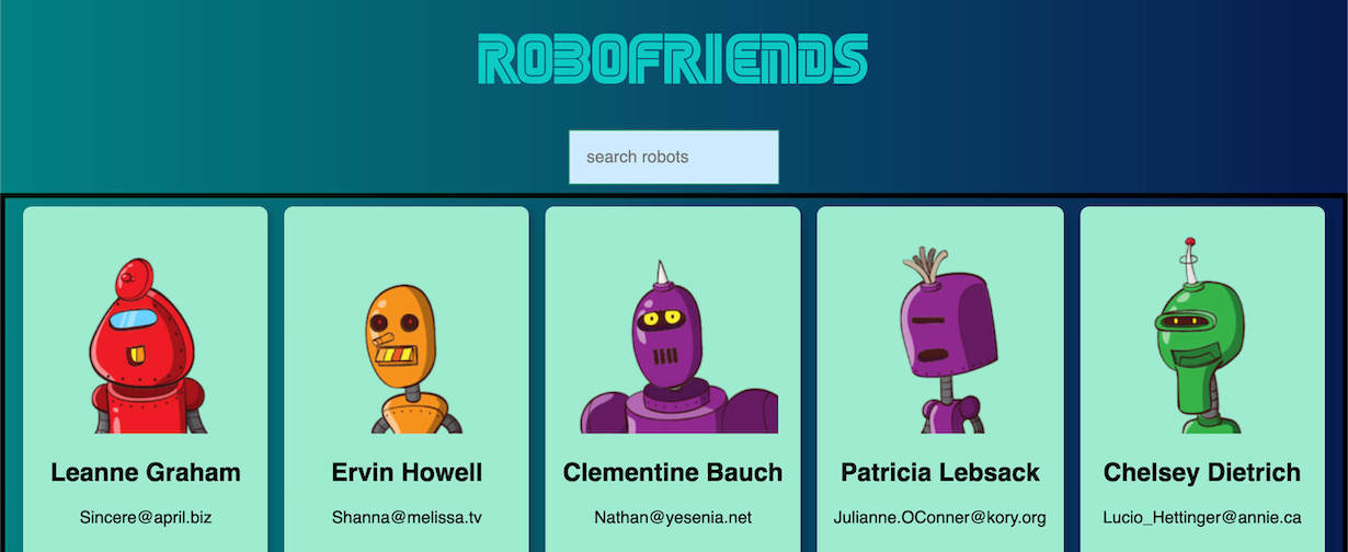 Robot filter app in React-Redux using the Robohash API as part of a Skillshare course.